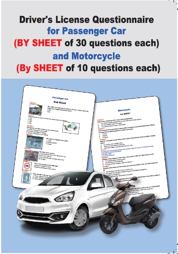 296830-Driver’s licence questionnaire for passenger car (by sheet of 30 questions each) and motorcycle (by sheet of 10 questions each)